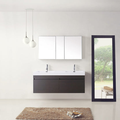 Virtu USA Zuri 55 Double Bathroom Vanity Set in Wenge w/ Polymarble Counter-Top