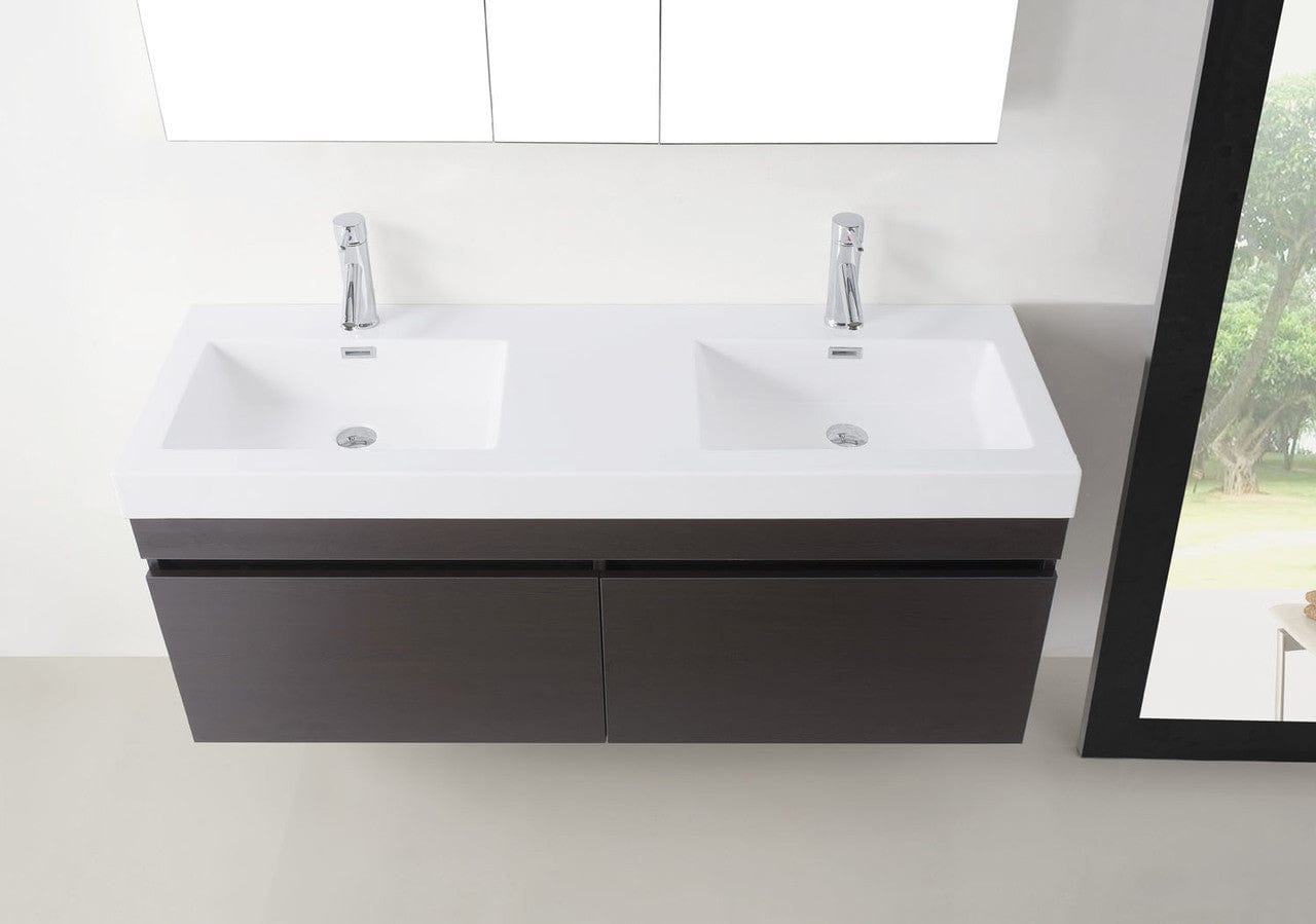 Virtu USA Zuri 55 Double Bathroom Vanity Set in Wenge w/ Polymarble Counter-Top