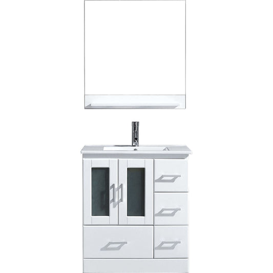 Virtu USA Zola 30 Single Bathroom Vanity Set In White w/ Ceramic Counter-top | Square Basin | No Mirror