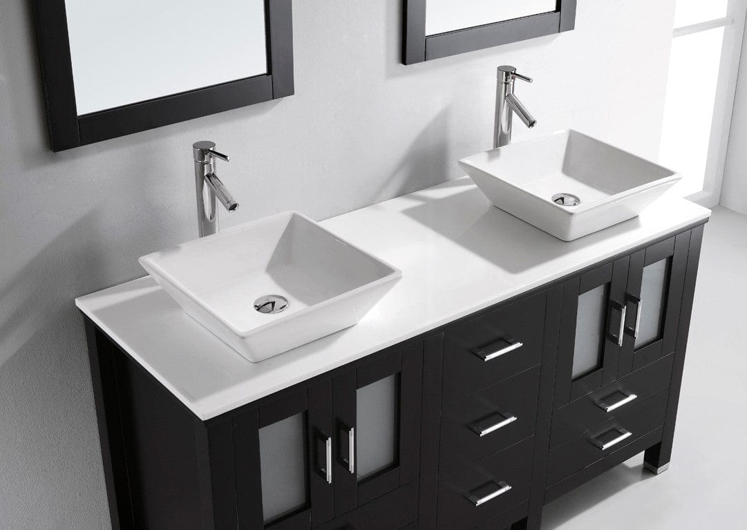 Virtu USA Bradford 60 Double Bathroom Vanity Set in Espresso w/ White Artificial Stone Counter-Top
