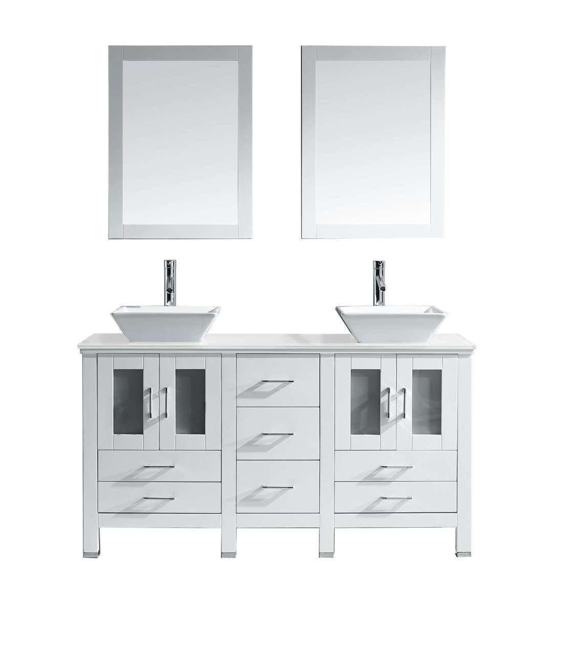 Virtu USA Bradford 60" Double Bathroom Vanity Cabinet Set in White w/ White Artificial Stone Counter-Top