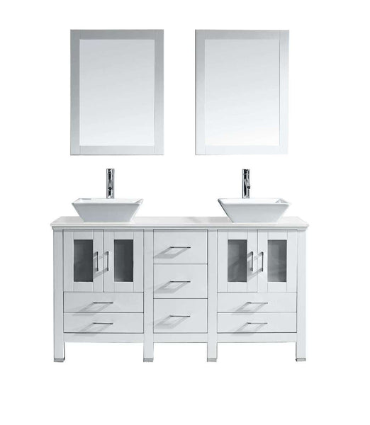 Virtu USA Bradford 60 Double Bathroom Vanity Cabinet Set in White w/ White Artificial Stone Counter-Top