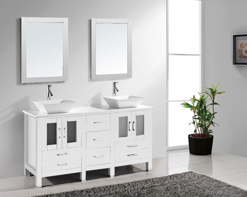 Virtu USA Bradford 60 Double Bathroom Vanity Set in White w/ White Artificial Stone Counter-Top