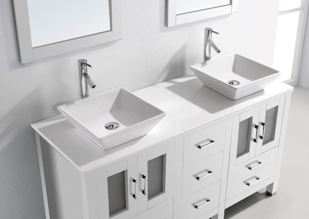 Virtu USA Bradford 60 Double Bathroom Vanity Set in White w/ White Artificial Stone Counter-Top