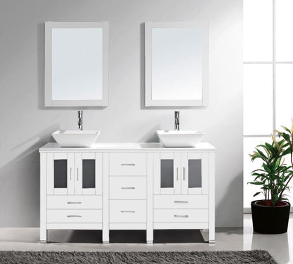 Virtu USA Bradford 60 Double Bathroom Vanity Set in White w/ White Artificial Stone Counter-Top