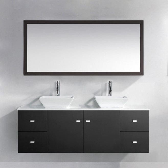 Virtu USA Clarissa 61 Double Bathroom Vanity Set in Espresso w/ White Artificial Stone Counter-Top front view close up