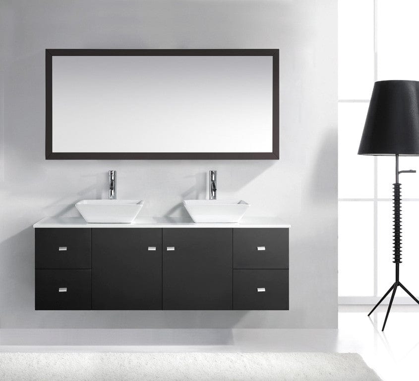 Virtu USA Clarissa 61 Double Bathroom Vanity Set in Espresso w/ White Artificial Stone Counter-Top front view