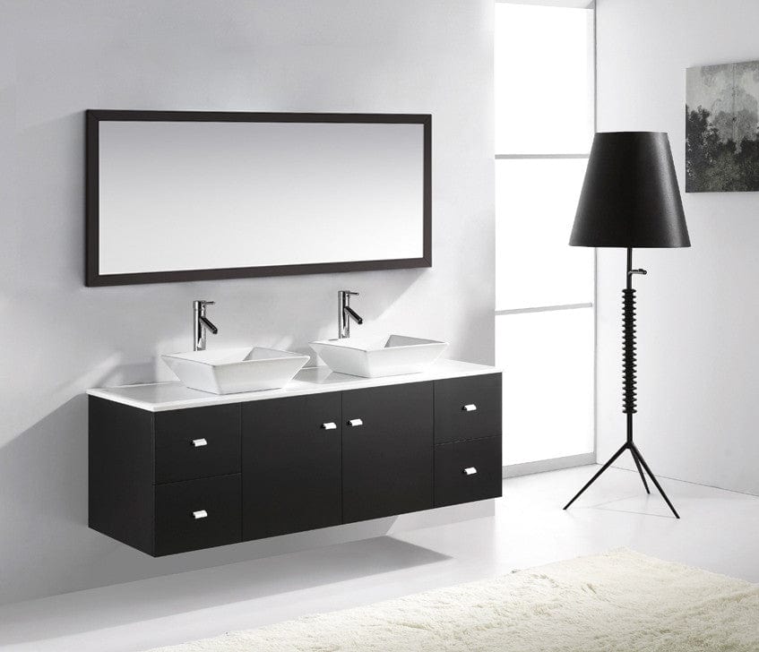 Virtu USA Clarissa 61 Double Bathroom Vanity Set in Espresso w/ White Artificial Stone Counter-Top profile view