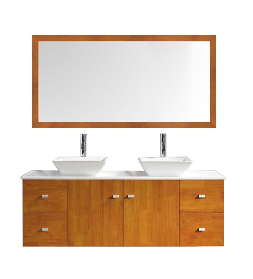 Virtu USA Clarissa 61 Double Bathroom Vanity Set in Honey Oak w/ White Artificial Stone Counter-Top white background