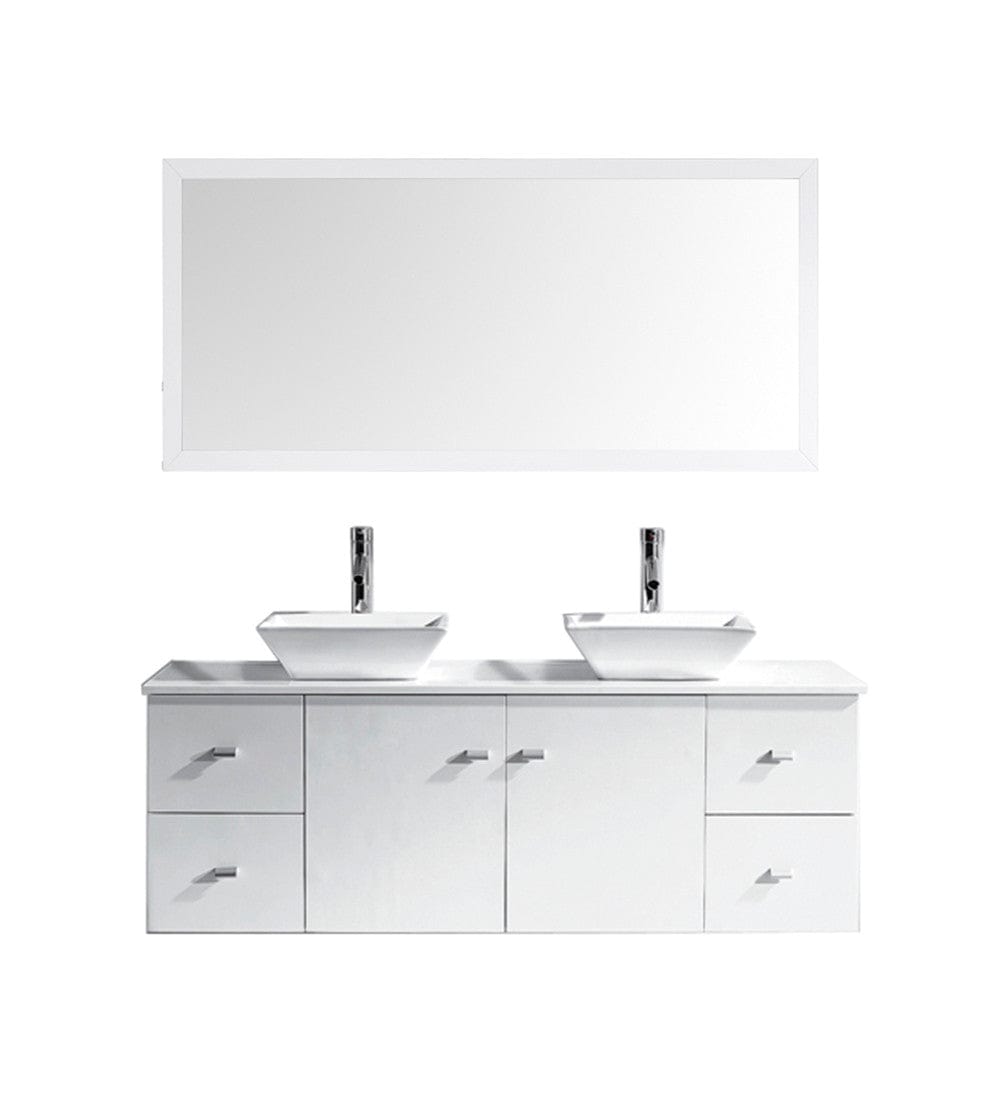 Virtu USA Clarissa 61 Double Bathroom Vanity Set in White w/ White Stone Counter-Top | Square Basin white background
