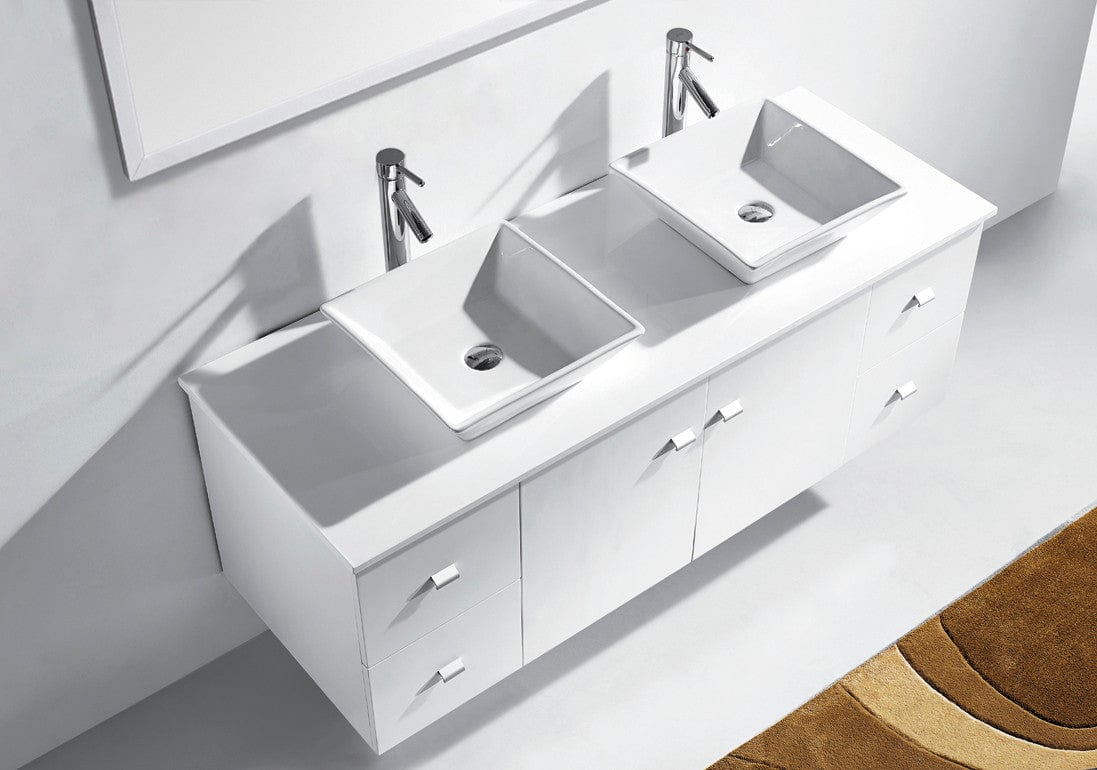 Virtu USA Clarissa 61 Double Bathroom Vanity Set in White w/ White Stone Counter-Top | Square Basin top view