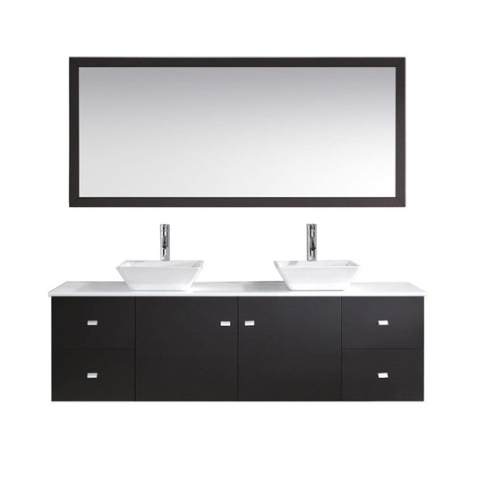 Virtu USA Clarissa 72 Double Bathroom Vanity Set in Espresso w/ White Artificial Stone Counter-Top white background