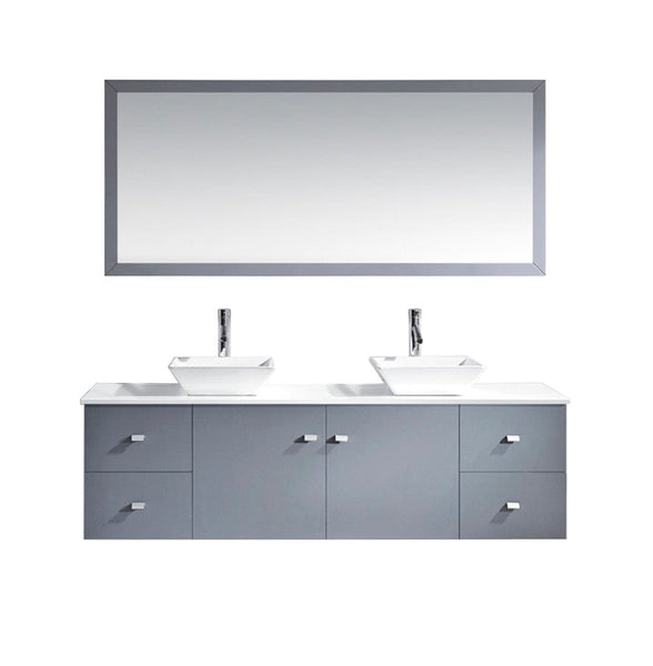 Virtu USA Clarissa 72 Double Bathroom Vanity Set in Grey w/ White Stone Counter-Top | Square Basin white background