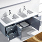  Virtu USA Clarissa 72 Double Bathroom Vanity Set in Grey w/ White Stone Counter-Top | Square Basin cabinet doors open