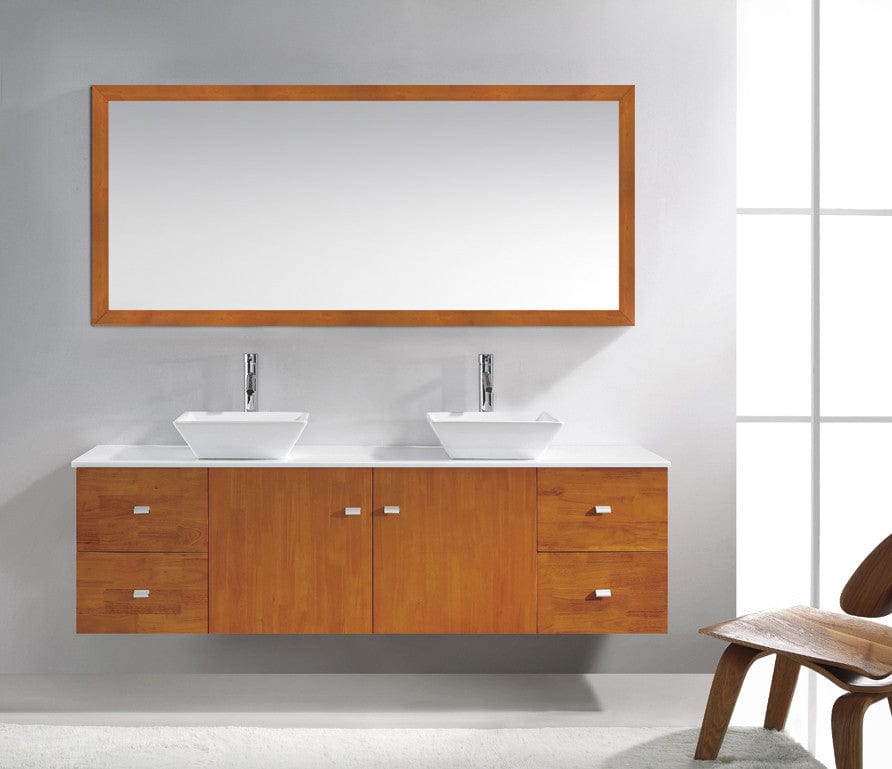 Virtu USA Clarissa 72 Double Bathroom Vanity Set in Honey Oak w/ White Artificial Stone Counter-Top front view
