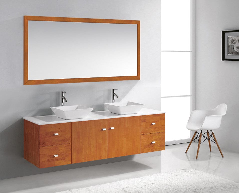 Virtu USA Clarissa 72 Double Bathroom Vanity Set in Honey Oak w/ White Artificial Stone Counter-Top 