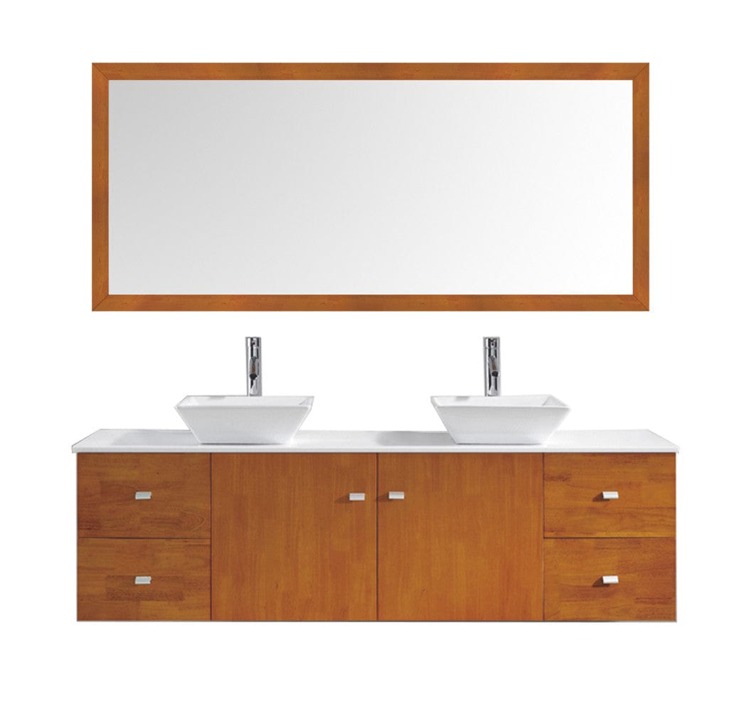Virtu USA Clarissa 72 Double Bathroom Vanity Set in Honey Oak w/ White Artificial Stone Counter-Top white background
