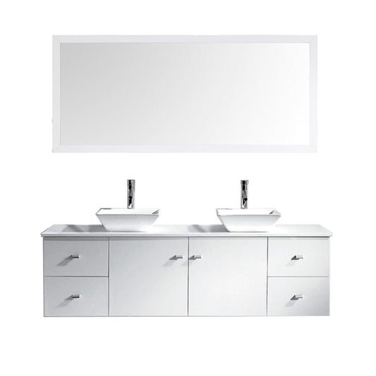  Virtu USA Clarissa 72 Double Bathroom Vanity Set in White w/ White Stone Counter-Top | Square Basin white background