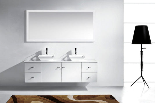  Virtu USA Clarissa 72 Double Bathroom Vanity Set in White w/ White Stone Counter-Top | Square Basin front view