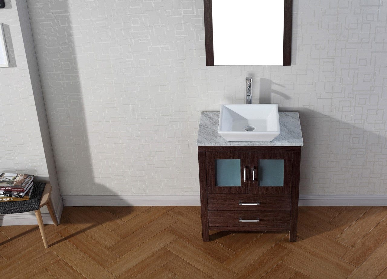 Virtu USA Dior 24 Single Bathroom Vanity Set in Espresso w/ Italian Carrara White Marble Counter-Top | Vessel Sink