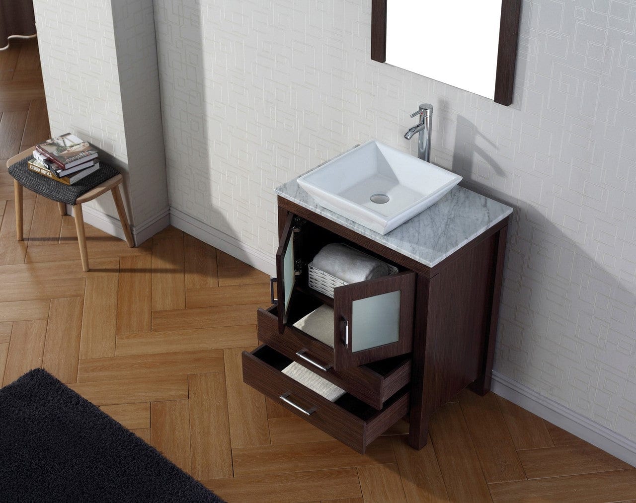 Virtu USA Dior 24 Single Bathroom Vanity Set in Espresso w/ Italian Carrara White Marble Counter-Top | Vessel Sink