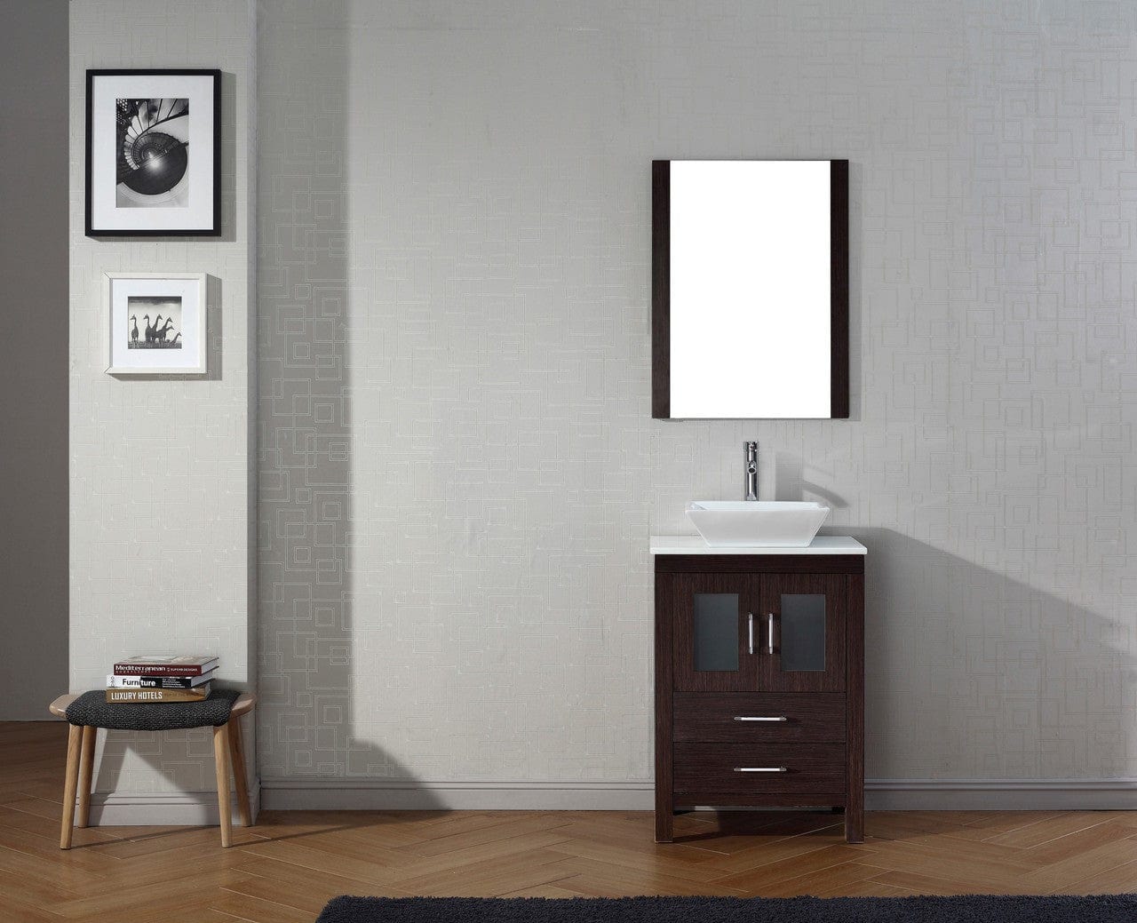 Virtu USA Dior 24" Single Bathroom Vanity Cabinet Set in Espresso w/ Pure White Stone Counter-Top