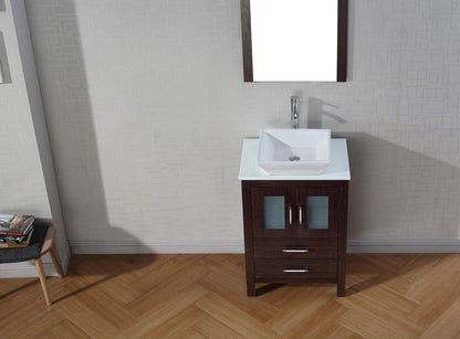 Virtu USA Dior 24 Single Bathroom Vanity Set in Espresso w/ Pure White Stone Counter-Top | Vessel Sink