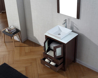 Virtu USA Dior 24 Single Bathroom Vanity Set in Espresso w/ Pure White Stone Counter-Top | Vessel Sink