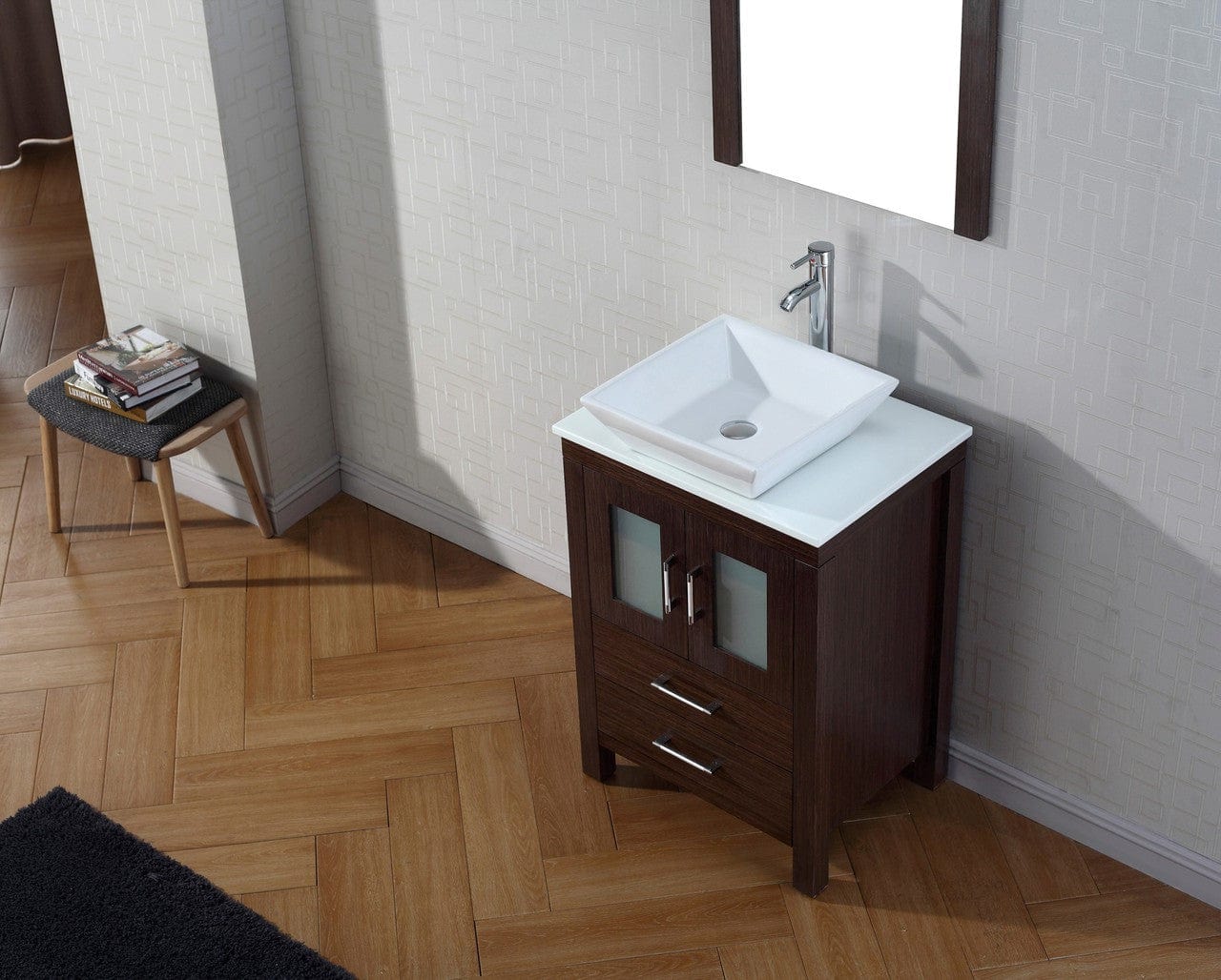 Virtu USA Dior 24 Single Bathroom Vanity Set in Espresso w/ Pure White Stone Counter-Top | Vessel Sink