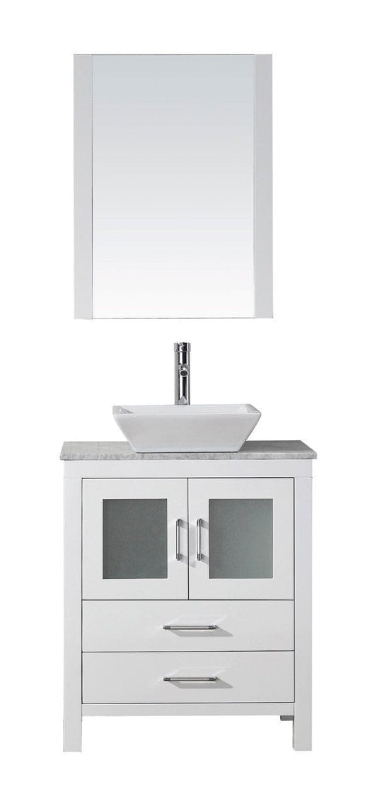 Virtu USA Dior 24" Single Bathroom Vanity Cabinet Set in White w/ Italian Carrara White Marble Counter-Top