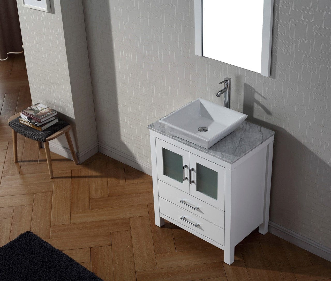 Virtu USA Dior 24 Single Bathroom Vanity Set in White w/ Italian Carrara White Marble Counter-Top | Vessel Sink