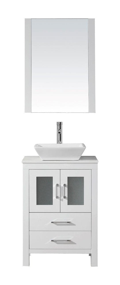Virtu USA Dior 24" Single Bathroom Vanity Cabinet Set in White w/ Pure White Stone Counter-Top