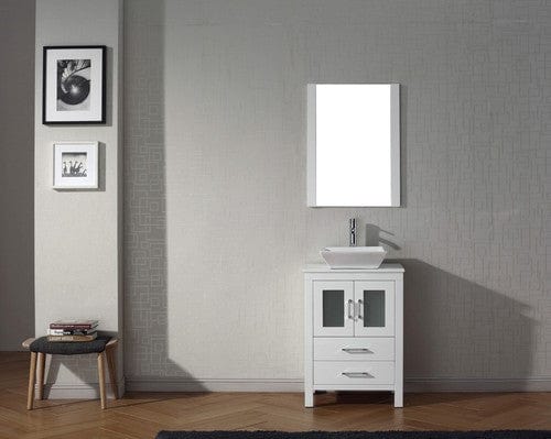 Virtu USA Dior 24" Single Bathroom Vanity Cabinet Set in White w/ Pure White Stone Counter-Top