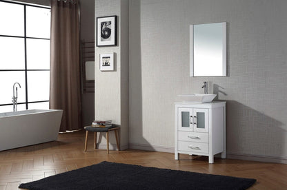 Virtu USA Dior 24 Single Bathroom Vanity Set in White w/ Pure White Stone Counter-Top | Vessel Sink