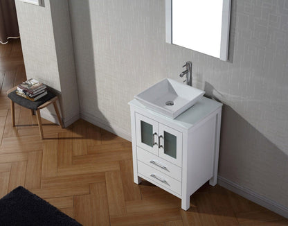 Virtu USA Dior 24 Single Bathroom Vanity Set in White w/ Pure White Stone Counter-Top | Vessel Sink