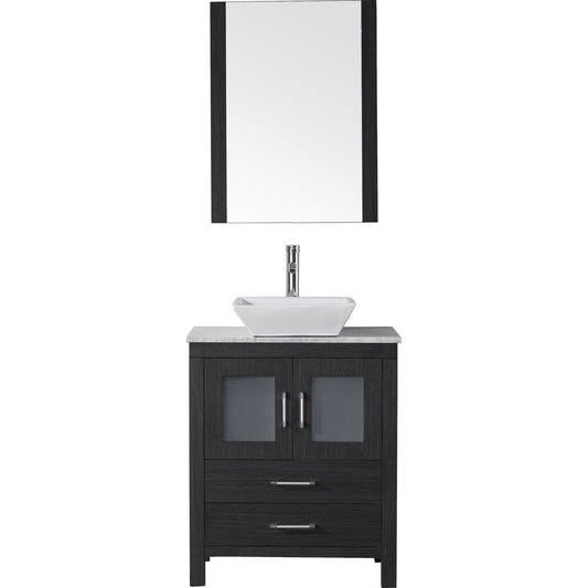 Virtu USA Dior 24" Single Bathroom Vanity Cabinet Set in Zebra Grey w/ Italian Carrara White Marble Counter-Top