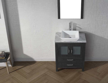 Virtu USA Dior 24 Single Bathroom Vanity Set in Zebra Grey w/ Italian Carrara White Marble Counter-Top | Vessel Sink