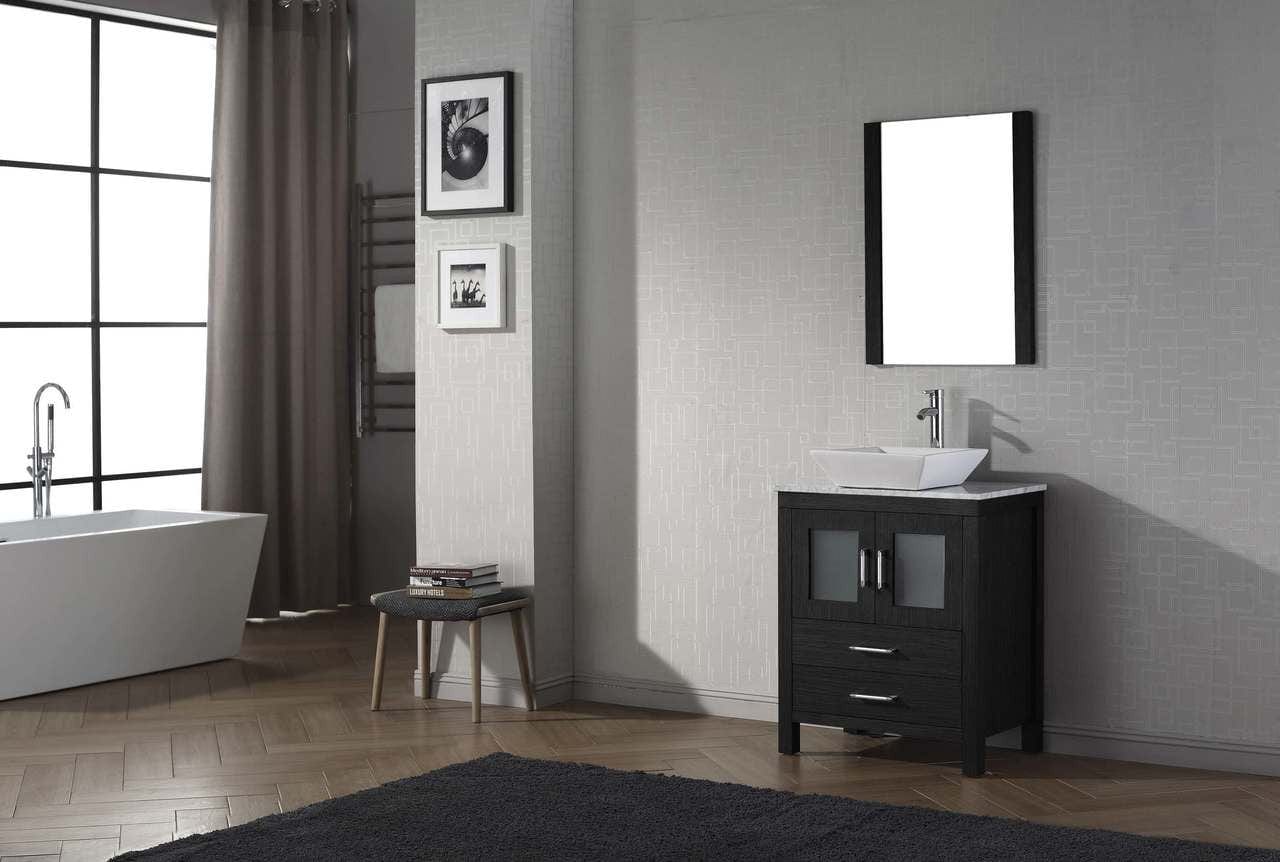 Virtu USA Dior 24 Single Bathroom Vanity Set in Zebra Grey w/ Italian Carrara White Marble Counter-Top | Vessel Sink