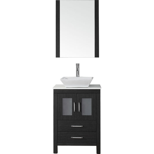 Virtu USA Dior 24" Single Bathroom Vanity Cabinet Set in Zebra Grey w/ Pure White Stone Counter-Top