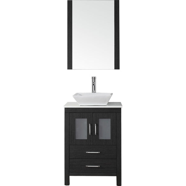 Virtu USA Dior 24 Single Bathroom Vanity Cabinet Set in Zebra Grey w/ Pure White Stone Counter-Top