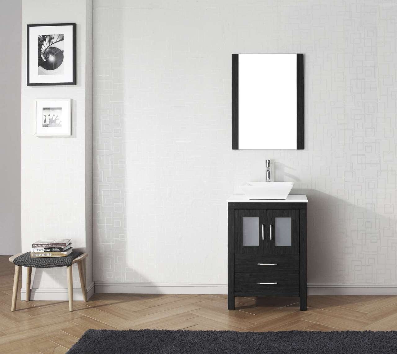 Virtu USA Dior 24 Single Bathroom Vanity Set in Zebra Grey w/ Pure White Stone Counter-Top | Vessel Sink