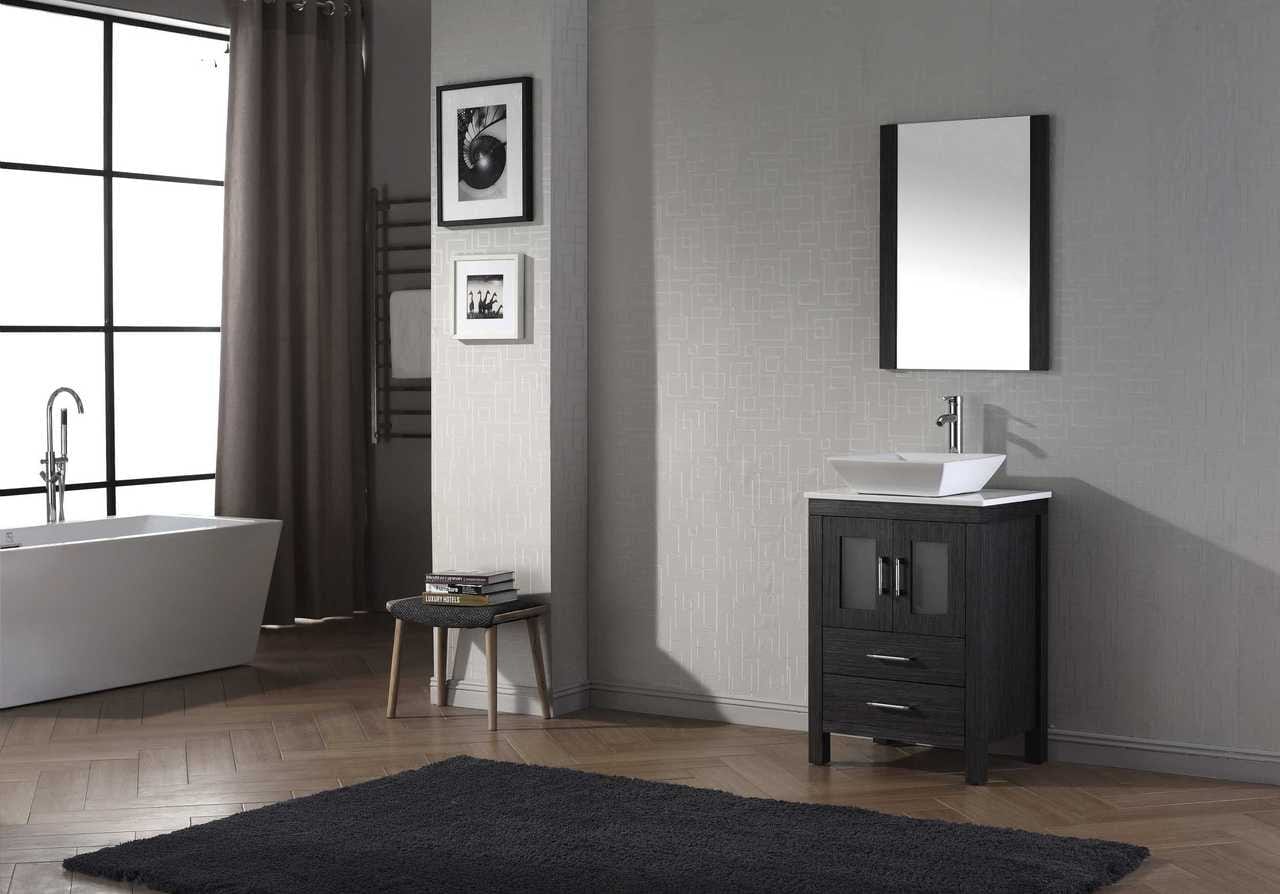 Virtu USA Dior 24 Single Bathroom Vanity Set in Zebra Grey w/ Pure White Stone Counter-Top | Vessel Sink