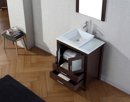 Virtu USA Dior 28 Single Bathroom Vanity Set in Espresso w/ Pure White Stone Counter-Top | Vessel Sink