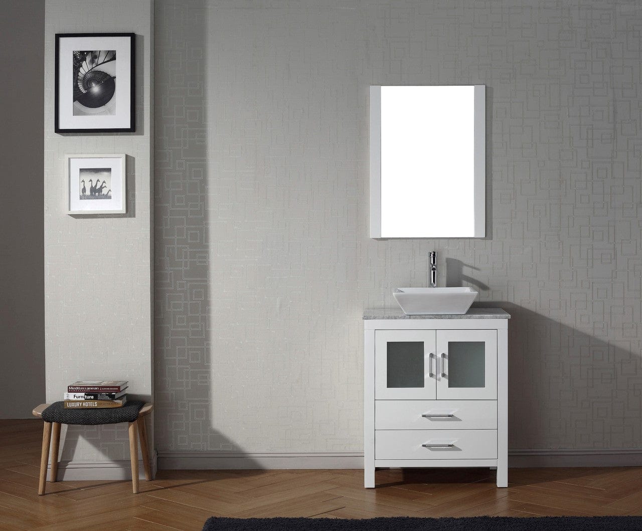 Virtu USA Dior 28" Single Bathroom Vanity Cabinet Set in White w/ Italian Carrara White Marble Counter-Top