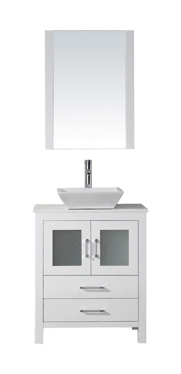 Virtu USA Dior 28" Single Bathroom Vanity Cabinet Set in White w/ Pure White Stone Counter-Top