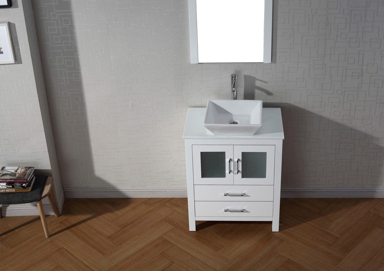 Virtu USA Dior 28 Single Bathroom Vanity Set in White w/ Pure White Stone Counter-Top | Vessel Sink