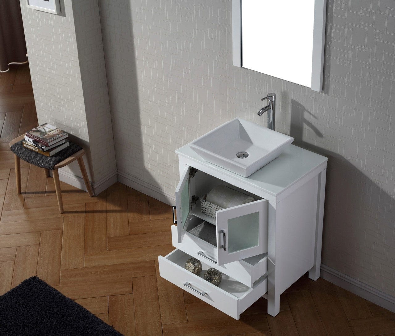 Virtu USA Dior 28 Single Bathroom Vanity Set in White w/ Pure White Stone Counter-Top | Vessel Sink