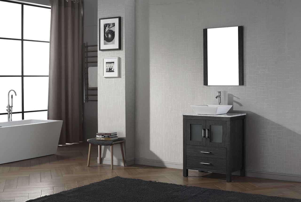 Virtu USA Dior 28 Single Bathroom Vanity Set in Zebra Grey w/ Italian Carrara White Marble Counter-Top | Vessel Sink