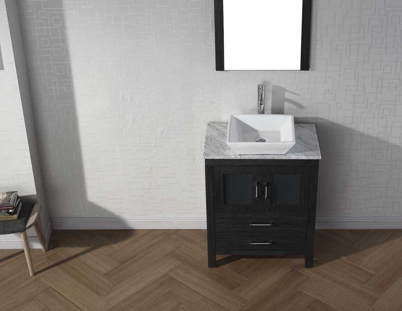 Virtu USA Dior 28 Single Bathroom Vanity Set in Zebra Grey w/ Italian Carrara White Marble Counter-Top | Vessel Sink