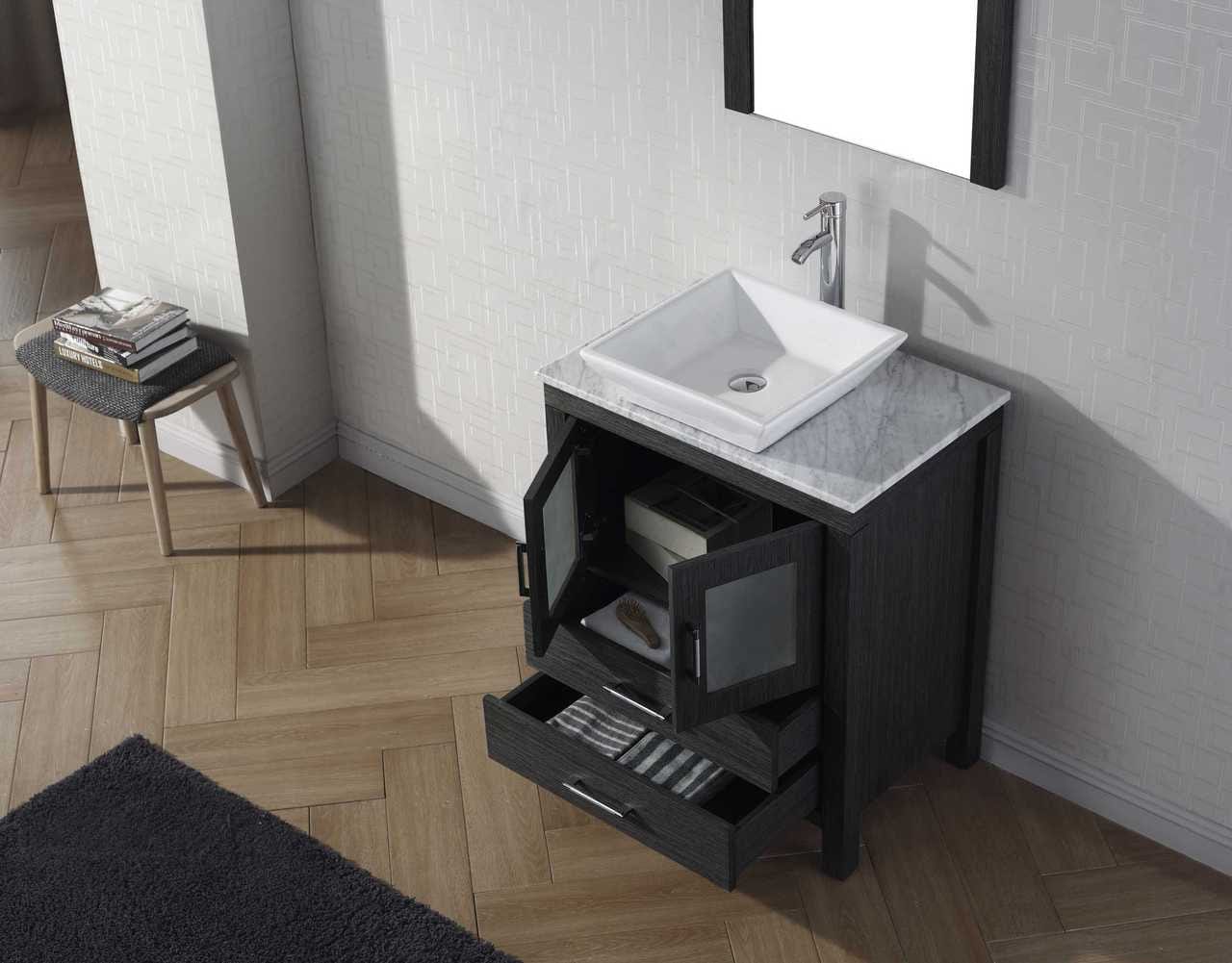 Virtu USA Dior 28 Single Bathroom Vanity Set in Zebra Grey w/ Italian Carrara White Marble Counter-Top | Vessel Sink